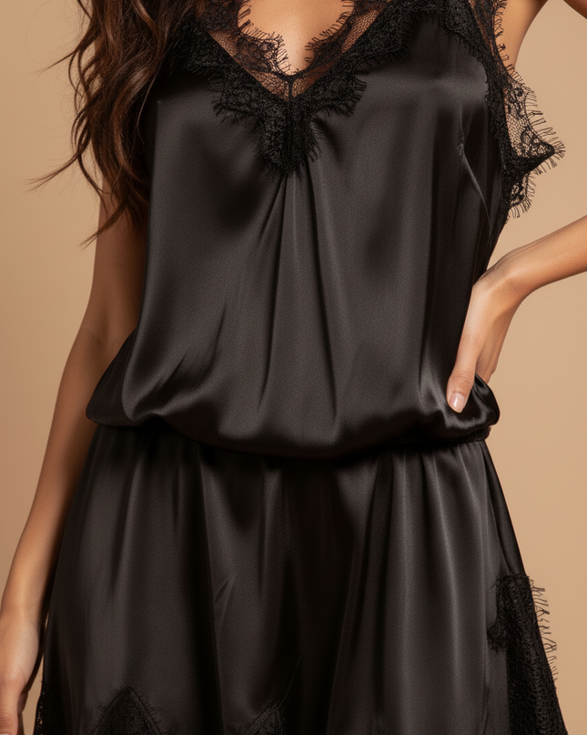 Satin Kleid Black - Satin Kleid Kurz Eng Grau mit Spitze Traeger - Ansicht 4