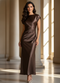 Satin Kleid - Satin Maxikleid Bodycon Braun - Schlank & Elegant - Ansicht 1