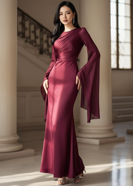 Satin Kleid - Satin Maxikleid Bodycon - Enganliegendes Kleid Lila - Ansicht 1