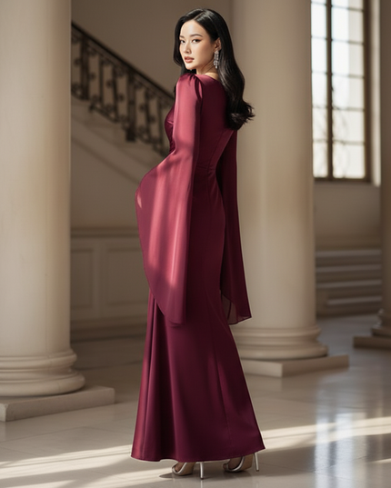 Satin Kleid - Satin Maxikleid Bodycon - Enganliegendes Kleid Lila - Ansicht 2