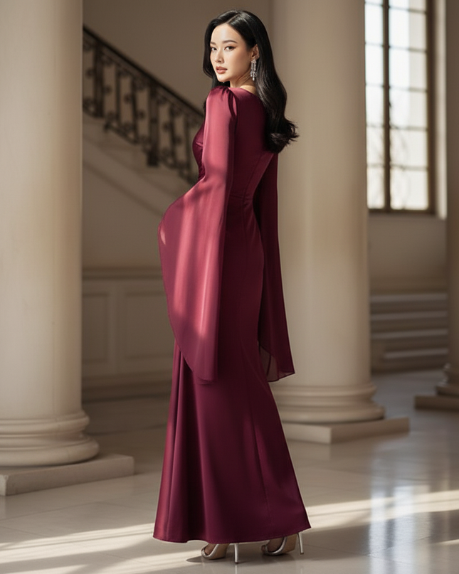 Satin Kleid - Satin Maxikleid Bodycon - Enganliegendes Kleid Lila - Ansicht 2