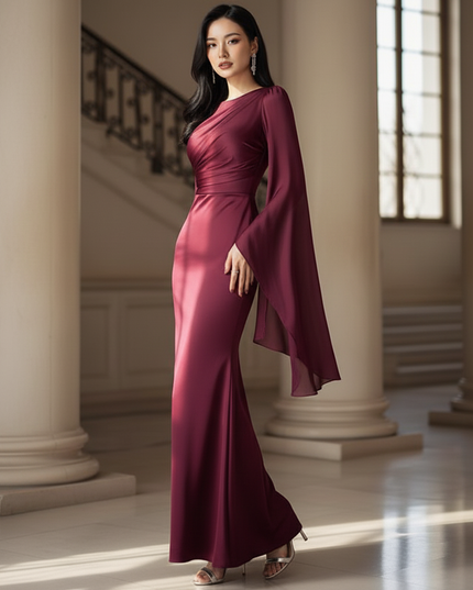 Satin Kleid - Satin Maxikleid Bodycon - Enganliegendes Kleid Lila - Ansicht 3