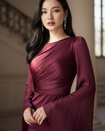 Satin Kleid - Satin Maxikleid Bodycon - Enganliegendes Kleid Lila - Ansicht 4