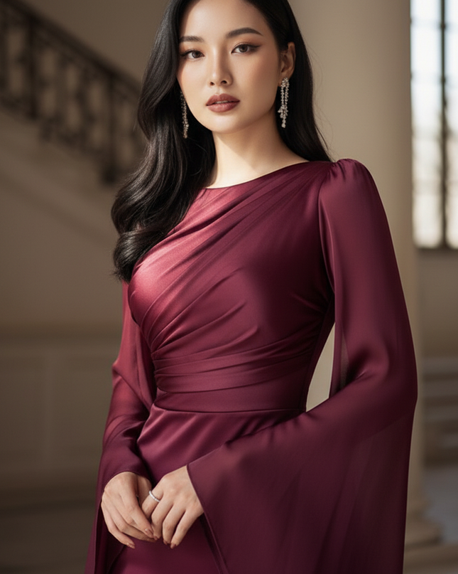 Satin Kleid - Satin Maxikleid Bodycon - Enganliegendes Kleid Lila - Ansicht 4