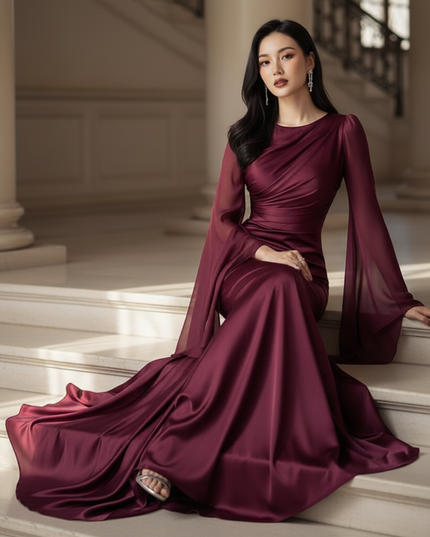 Satin Kleid - Satin Maxikleid Bodycon - Enganliegendes Kleid Lila - Ansicht 5