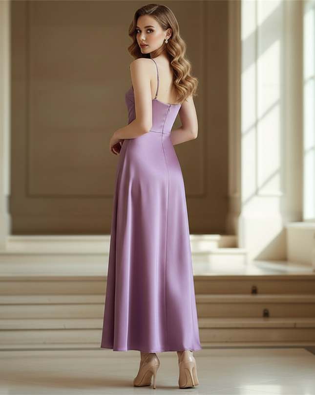 Satin Kleid - Satin Maxikleid Corsage Bordeaux - Lila Slip Dress - Ansicht 2