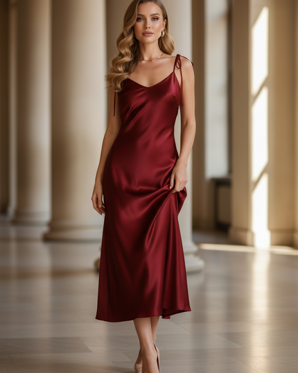 Satin Kleid - Satin Maxikleid Locker Schwarz - Weiter Schnitt - Ansicht 1