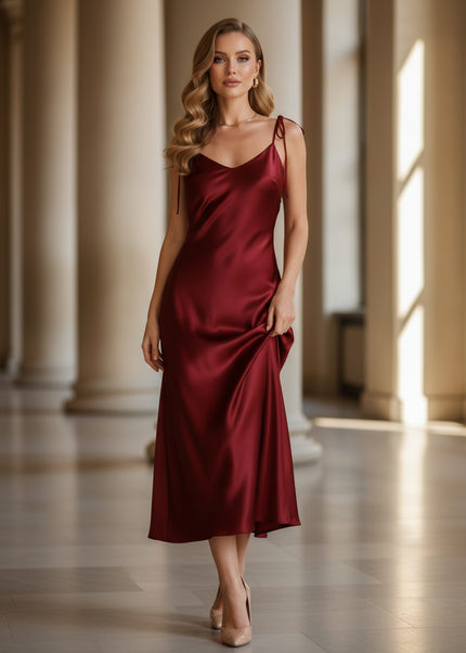 Satin Kleid - Satin Maxikleid Locker Schwarz - Weiter Schnitt - Ansicht 1