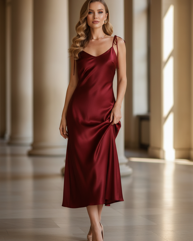 Satin Kleid - Satin Maxikleid Locker Schwarz - Weiter Schnitt - Ansicht 1
