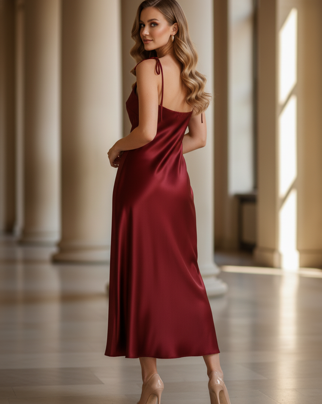 Satin Kleid - Satin Maxikleid Locker Schwarz - Weiter Schnitt - Ansicht 2