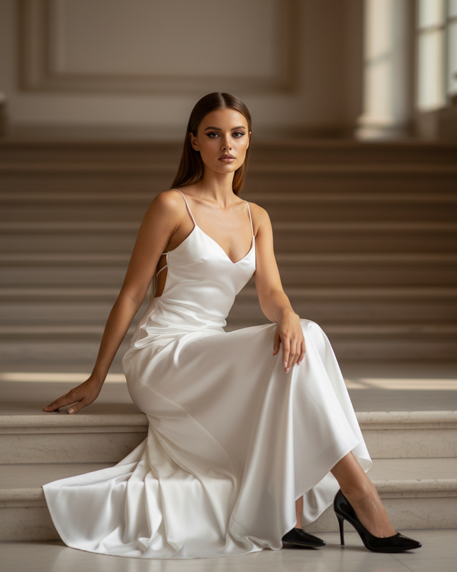 Satin Kleid - Satin Maxikleid Rueckenfrei Rot - Rotes Sling Maxikleid - Ansicht 5