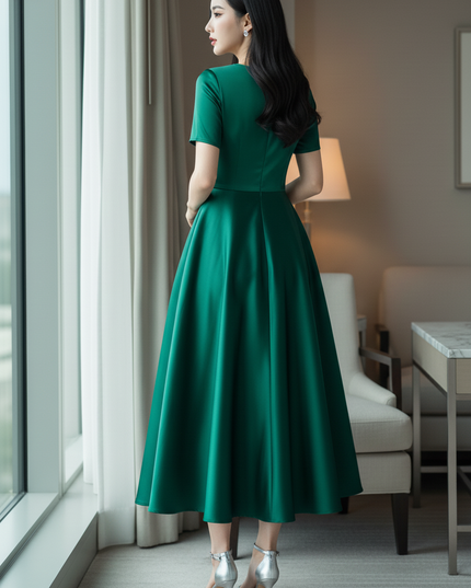 Satin Kleid Green - Satin Midikleid A-Linie Gruen - festlich & feminin - Ansicht 2