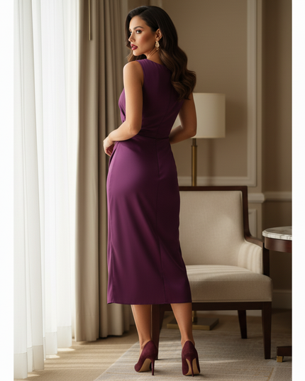 Satin Kleid Purple - Satin Midikleid Lila - armelloses Kleid elegant - Ansicht 2