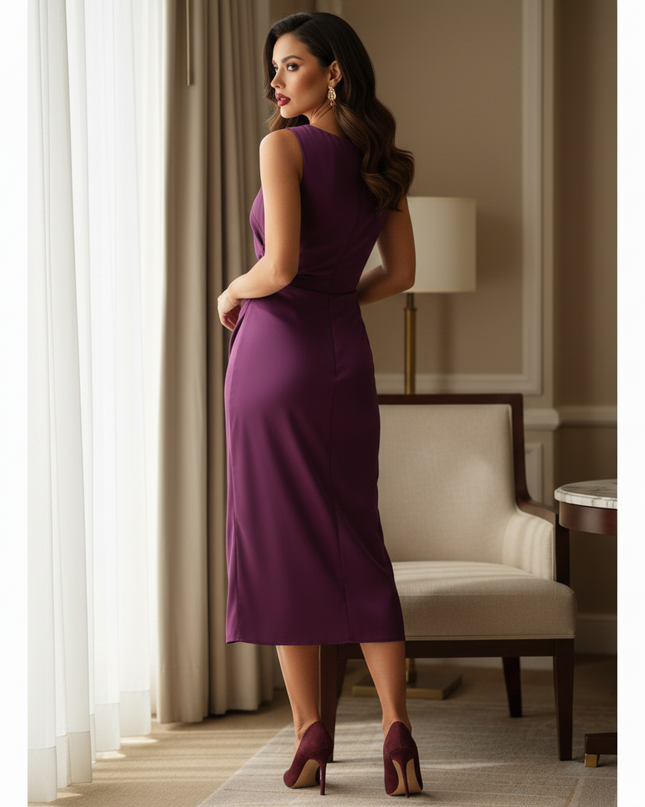 Satin Kleid Purple - Satin Midikleid Lila - armelloses Kleid elegant - Ansicht 2