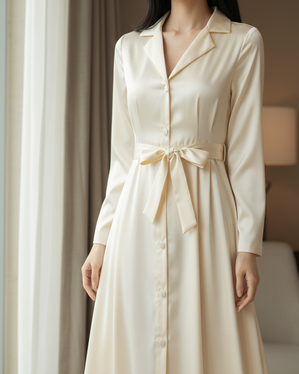 Satin Kleid - Gruenes Satin Midikleid mit Langarm - Ansicht 4
