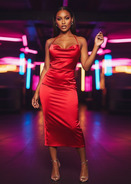 Satin Kleid Red - Satin Partykleid Bodycon Rot | Schnuerung Midi - Ansicht 1