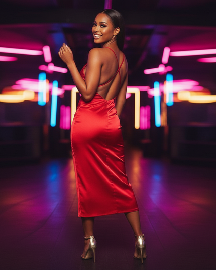 Satin Kleid Red - Satin Partykleid Bodycon Rot | Schnuerung Midi - Ansicht 2