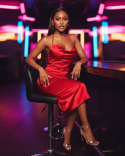 Satin Kleid Red - Satin Partykleid Bodycon Rot | Schnuerung Midi - Ansicht 5