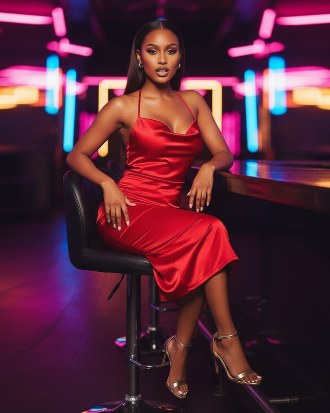 Satin Kleid Red - Satin Partykleid Bodycon Rot | Schnuerung Midi - Ansicht 5