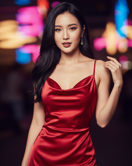 Satin Kleid Red - Satin Partykleid Cowl Neck Rot | Draped Mini - Ansicht 4