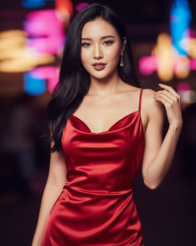 Satin Kleid Red - Satin Partykleid Cowl Neck Rot | Draped Mini - Ansicht 4