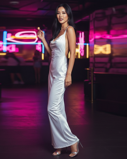 Satin Kleid White - Satin Partykleid Creme | Bodycon Backless Lang - Ansicht 3