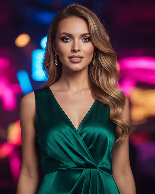 Satin Kleid Green - Satin Partykleid Khaki | Wickelschnitt V-Ausschnitt - Ansicht 4