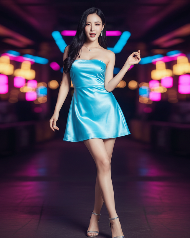 Satin Kleid - Satin Partykleid Kurz Blau - Mini Abendkleid - Ansicht 1
