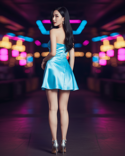 Satin Kleid - Satin Partykleid Kurz Blau - Mini Abendkleid - Ansicht 2