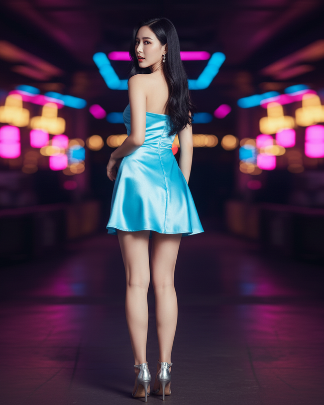 Satin Kleid - Satin Partykleid Kurz Blau - Mini Abendkleid - Ansicht 2
