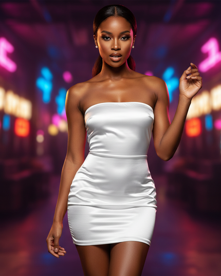 Satin Kleid - Satin Partykleid Kurz Weiss - Glaenzendes Minikleid - Ansicht 1