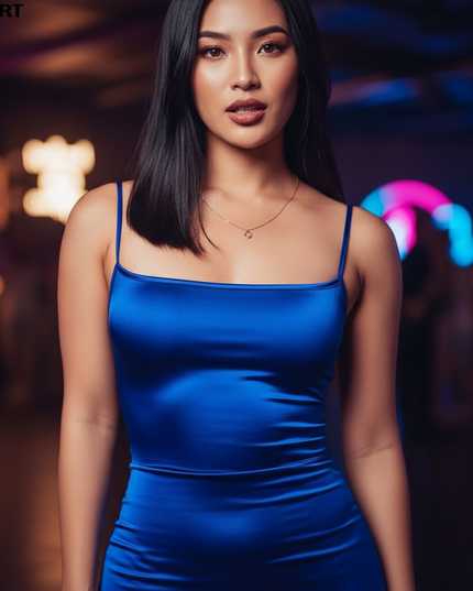 Satinkleid blau - Blaues Satin Partykleid Lang mit Schlitz - Ansicht 4
