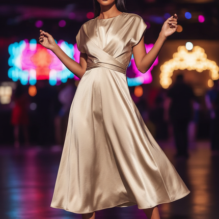 Satinkleid champagner - Champagnerfarbenes Satin Partykleid Traeger - Ansicht 1