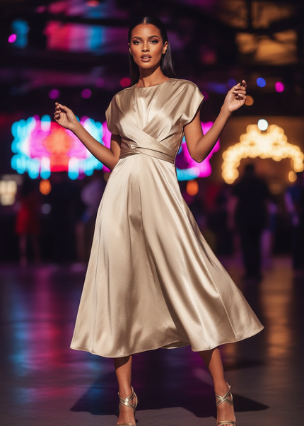 Satinkleid champagner - Champagnerfarbenes Satin Partykleid Traeger - Ansicht 1
