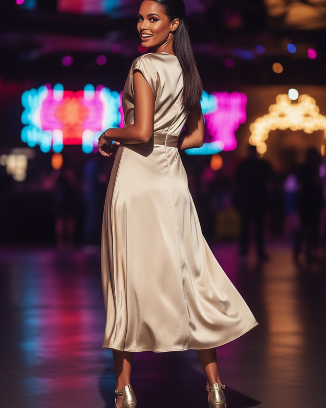 Satinkleid champagner - Champagnerfarbenes Satin Partykleid Traeger - Ansicht 2