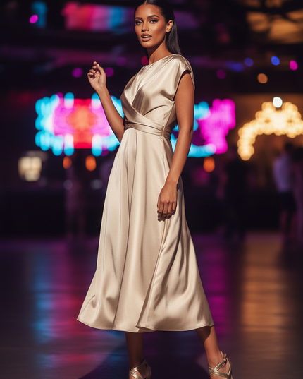 Satinkleid champagner - Champagnerfarbenes Satin Partykleid Traeger - Ansicht 3