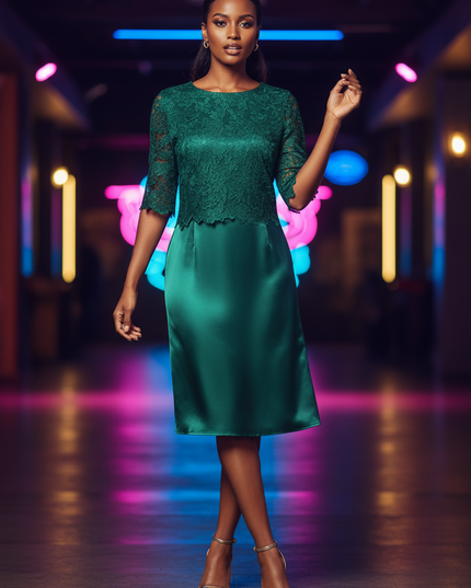 Satin Kleid Multicolor - Satin Partykleid Midi Grau | Bodycon Spaghettitraeger - Ansicht 1