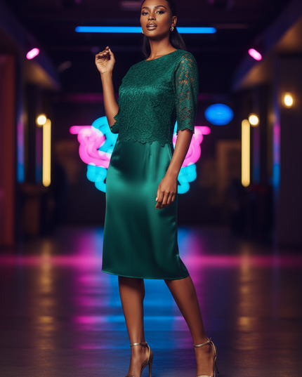 Satin Kleid Multicolor - Satin Partykleid Midi Grau | Bodycon Spaghettitraeger - Ansicht 3