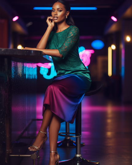 Satin Kleid Multicolor - Satin Partykleid Midi Grau | Bodycon Spaghettitraeger - Ansicht 5