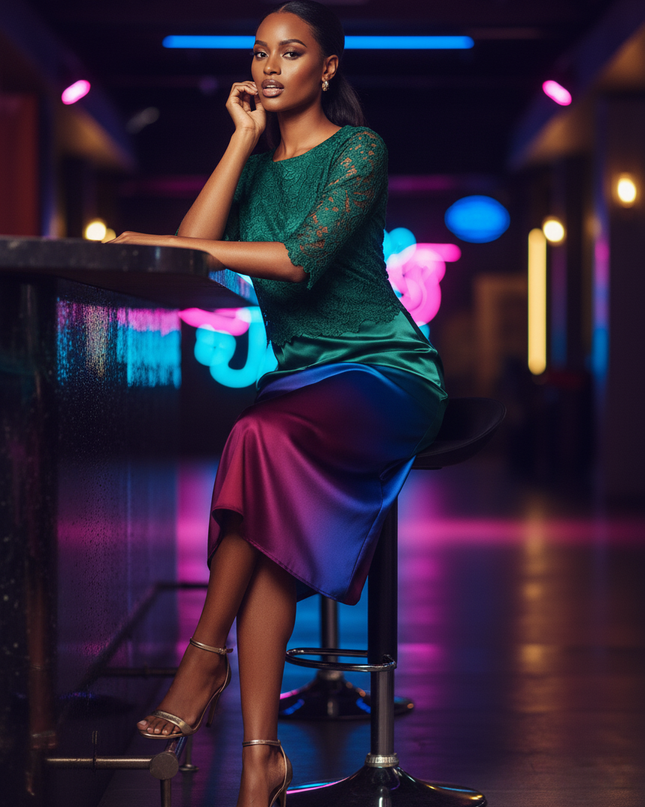 Satin Kleid Multicolor - Satin Partykleid Midi Grau | Bodycon Spaghettitraeger - Ansicht 5