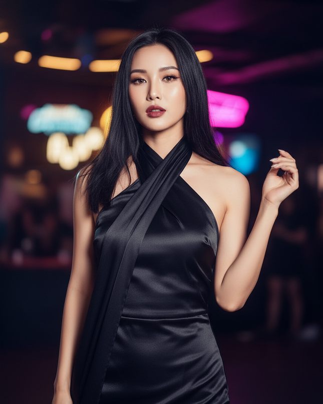 Satin Kleid Black - Satin Partykleid One-Shoulder Schwarz | Maxi Elegant - Ansicht 4