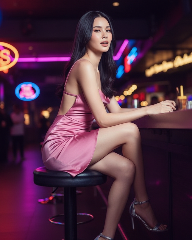 Satinkleid rosa - Rosa Satin Partykleid Halter Rueckenfrei - Ansicht 5