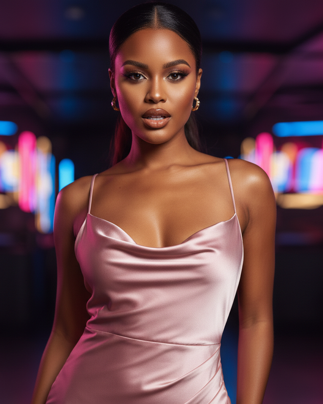 Satin Kleid Pink - Satin Partykleid Rosa | Rueckenfrei Spaghettitraeger - Ansicht 4