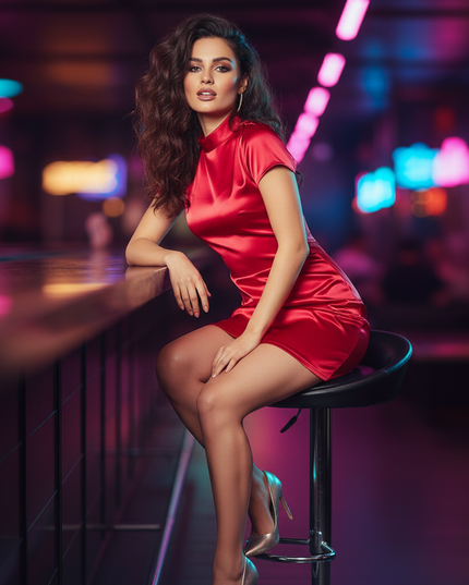 Satin Kleid Red - Satin Partykleid Stehkragen Rot | Bodycon Mini - Ansicht 5