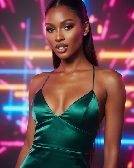 Satin Kleid Green - Satin Partykleid V-Ausschnitt Gruen | Spitze Backless - Ansicht 4