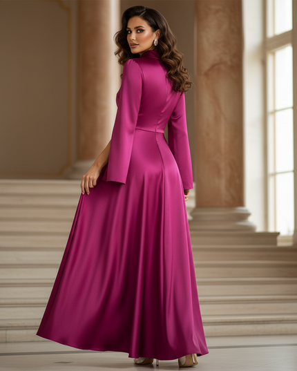 Satin Kleid - Satinkleid Lang A-Linie Rosa - VONDA Fuchsia Maxi - Ansicht 2