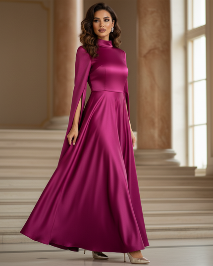Satin Kleid - Satinkleid Lang A-Linie Rosa - VONDA Fuchsia Maxi - Ansicht 3