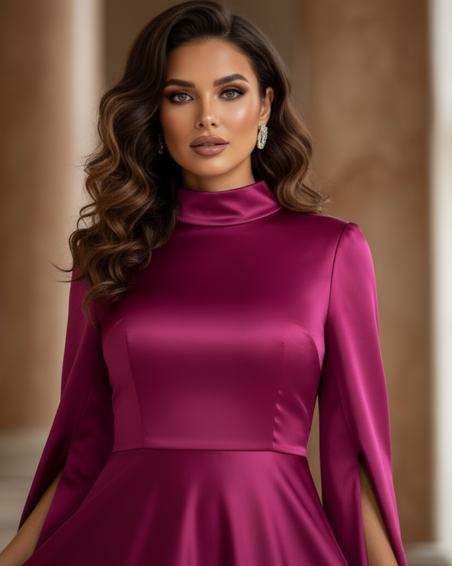 Satin Kleid - Satinkleid Lang A-Linie Rosa - VONDA Fuchsia Maxi - Ansicht 4