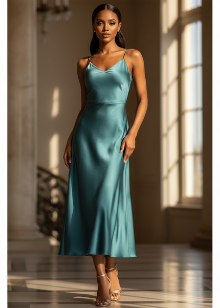 Satin Kleid - Satinkleid Lang Bodycon Blau - Maxikleid Satin - Ansicht 1