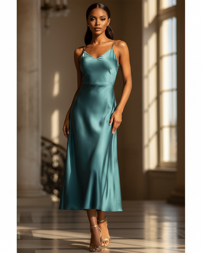 Satin Kleid - Satinkleid Lang Bodycon Blau - Maxikleid Satin - Ansicht 1